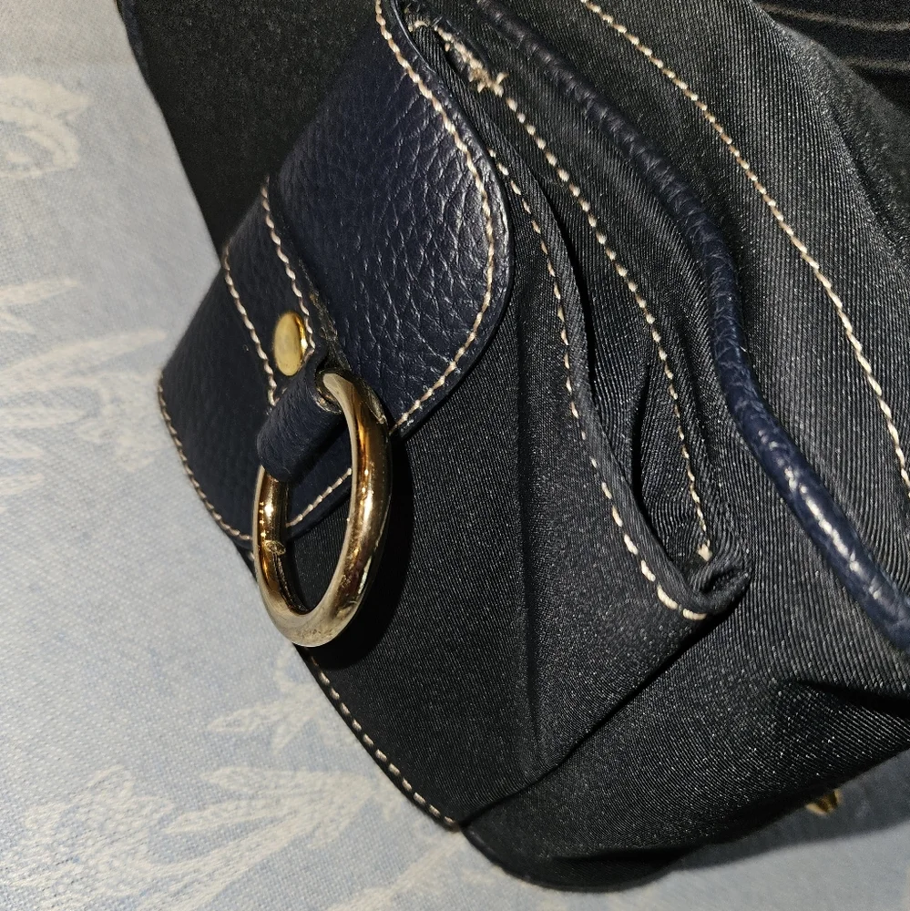 MAXX NY Nylon Navy & Leather Trim Shouler Bag Purse